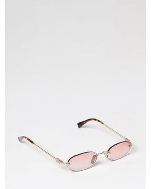 Miu Miu Oval Metal Sunglasses With Bridge And Tortoiseshell Temples - Natural