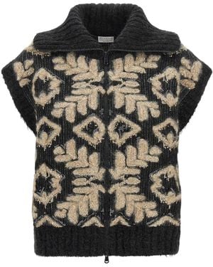 Brunello Cucinelli Sequin Intarsia Cardigan - Black