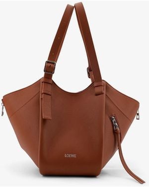 Loewe Hammock Flip Leather Handbag With Front Lettering Logo - Brown