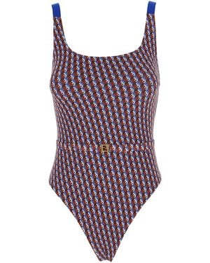 Fendi One-Piece Swimsuit With All-Over Ff Motif And Ff Plate Belt - Purple