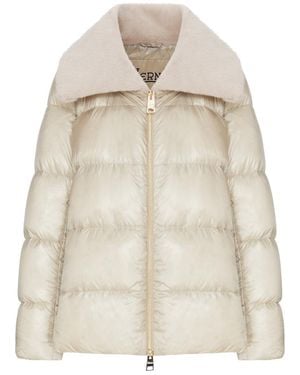 Herno Shiny Down Jacket With Fur Collar - Natural