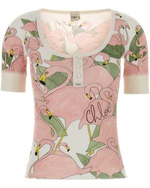 Chloé Printed Cotton T-Shirt - Pink