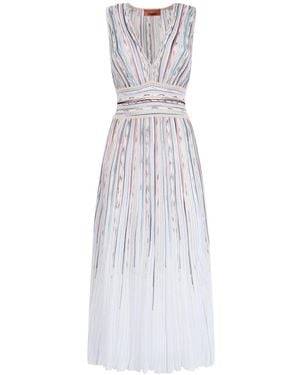 Missoni Zig-Zag Motif V-Neck Sleeveless Long Dress - White
