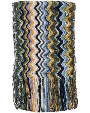 Missoni Scarf With Multicolored Motif And Fringes - Blue