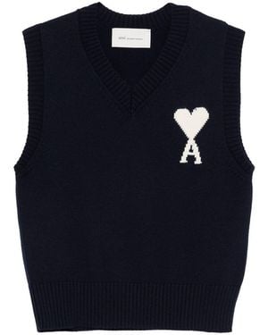 Ami Paris Ami De Coeur Wool Vest - Blue