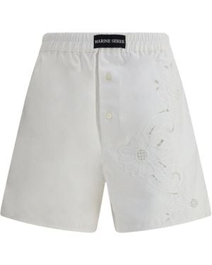【関税&送料込】Marine Serre Upcycled Linen Shorts Marine Serre Upcycled Linen Shorts in White | Lyst