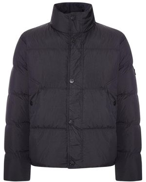 Stone Island Padded Down Jacket With High Collar - Blue