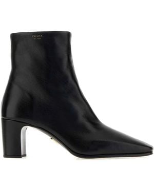 Prada Leather Ankle Boots - Black