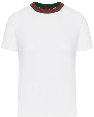 Gucci Jersey T-Shirt With Web Band - White