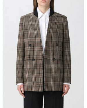 Max Mara Double-Breasted Virgin Wool Blazer With Tartan Pattern - Gray
