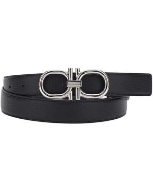 Ferragamo Reversible Belt With Gancini Buckle Closure - White