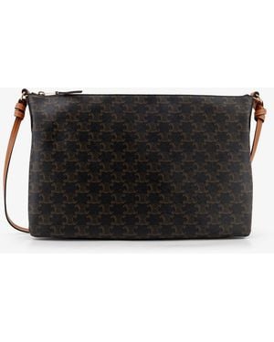 Celine Duo Triomphe Canvas Shoulder Bag - Black