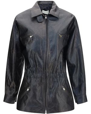 Magda Butrym Vintage Leather Jacket With Drawstring - Gray