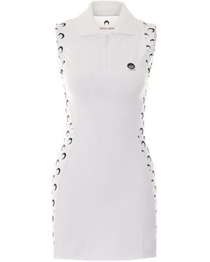 Marine Serre Athleisure Polo Mini Dress With Moon Insert - White