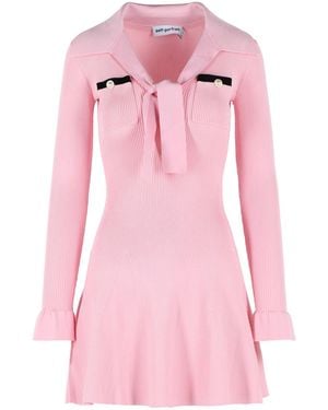 Self-Portrait Self Portrait Viscose Knit Mini Dress With Laces - Pink