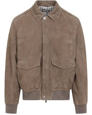 Brunello Cucinelli Suede Leather Bomber Jacket - Brown