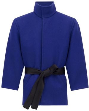Saint Laurent Boxy Belted Coat - Blue