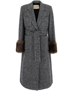Valentino Wool-Blend Chevron Notched-Collar Jacket With Long Sleeves - Gray
