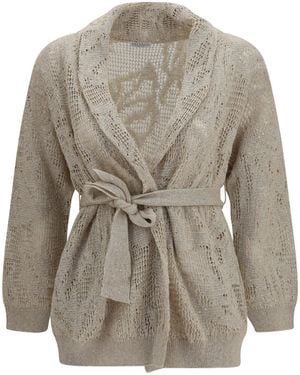 Brunello Cucinelli Cotton And Linen Cardigan - White