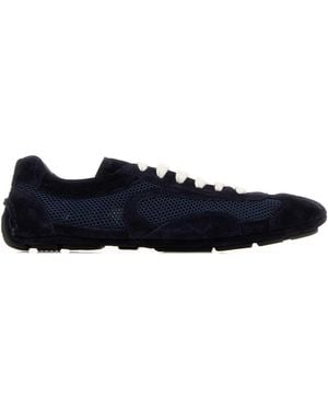 Prada Midnight Suede And Mesh Montecarlo Sneakers - Blue