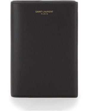 Saint Laurent Bicolor Document Holder With Logo Lettering On The Front - Black