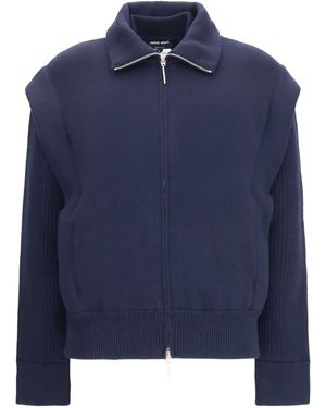 Giorgio Armani Padded Virgin Wool Bomber Jacket - Blue