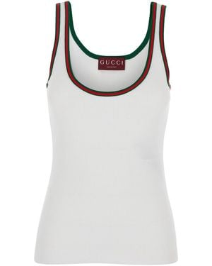 Gucci Ribbed Top With Web Detail On The Edges - Gray