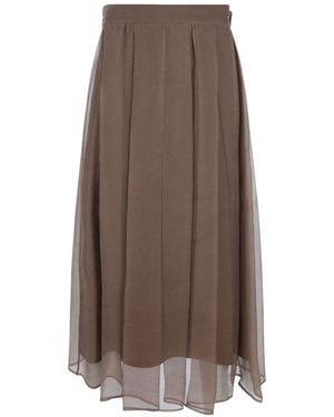 Brunello Cucinelli Silk Midi Skirt - Brown