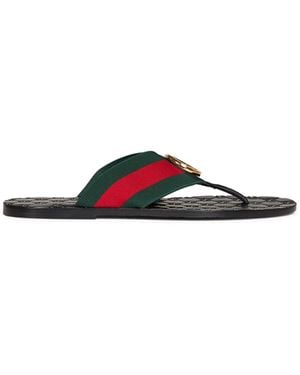 Gucci Leather And Web Ribbon Riviera Thong Sandals - Multicolor