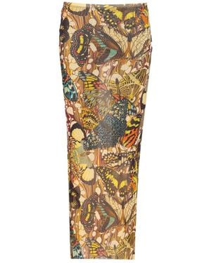 Jean Paul Gaultier Papillon Printed Long Skirt - Metallic