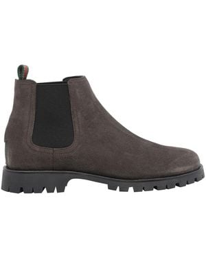 Gucci Suede Chelsea Booties With Web Detail - Brown