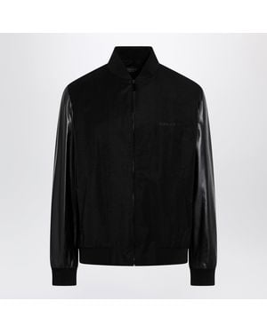 Gucci Fabric Bomber With Nappa Leather Sleeves - Black