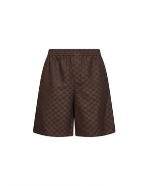 Gucci Linen Blend Gg Canvas Shorts - Brown
