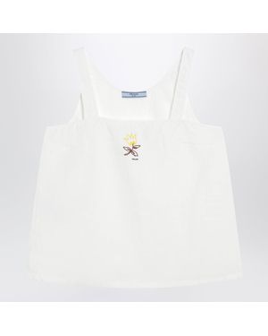 Prada Linen Top With Embroidery - White
