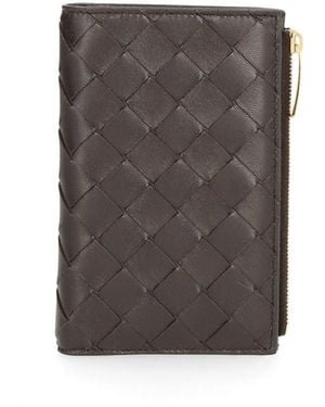 Bottega Veneta Medium Bi-Fold Braided Wallet - Gray