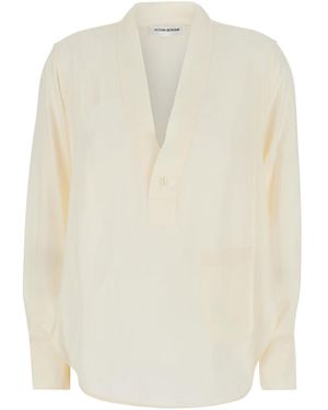 Victoria Beckham Blouse With V-Neck And Long Sleeves - White