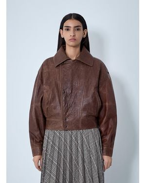 Saint Laurent Leather Bomber Jacket - Brown
