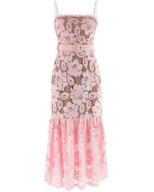 Self-Portrait Crochet Lace Midi Dress - Pink
