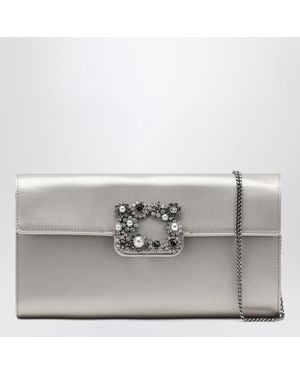 Roger Vivier Pearl Satin Clutch Bag With Buckle - Gray
