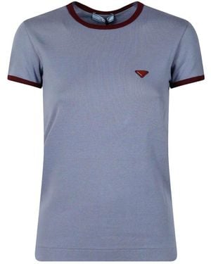 Prada Contrast-Trim Cotton T-Shirt - Blue