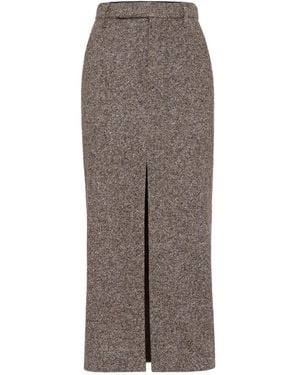 Brunello Cucinelli Wool Blend Pencil Skirt - Brown