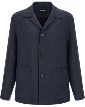 ZEGNA Linen Full-Length Jacket - Blue