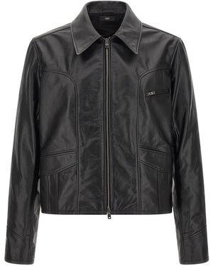 Amiri Leather Jacket With Zip - Black