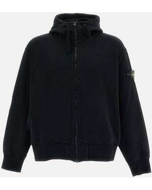 Stone Island Zip-Up Hooded Sweatshirt - Black