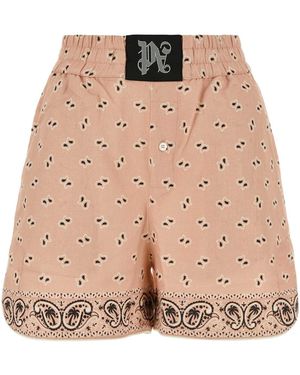 Palm Angels Printed Linen Blend Shorts - Natural