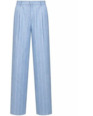 Tagliatore Light Pinstriped Stretch Linen Blend Palazzo Pants - Blue