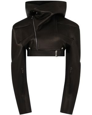 Rick Owens Hooded Micro Stooges Leather Jacket - Black