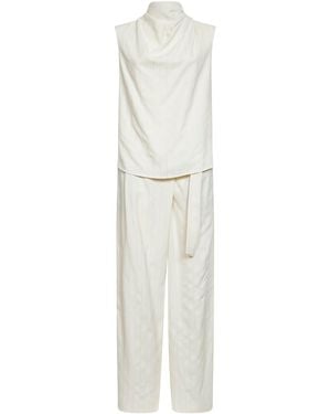 Brunello Cucinelli Ivory Dazzling Chalkstripe Slouchy Jumpsuit - White