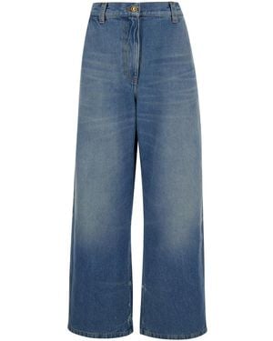 Palm Angels Light High-Waisted Wide Jeans With Logo - Blue