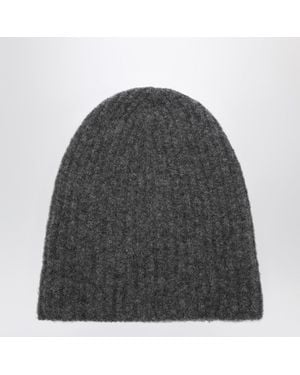 Roberto Collina Charcoal Cashmere Ribbed Beanie - Gray